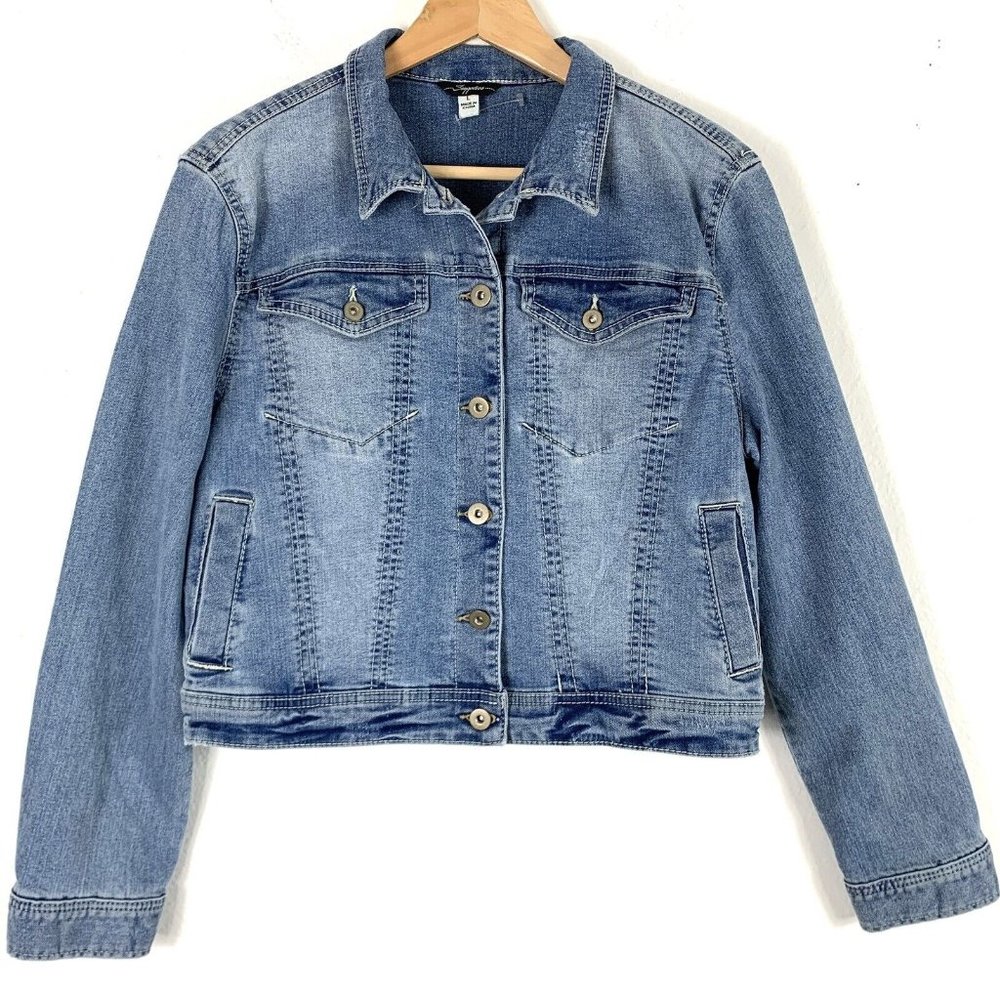Large Jean Jacket Button Front Denim Coat Faded Womens Supplies
